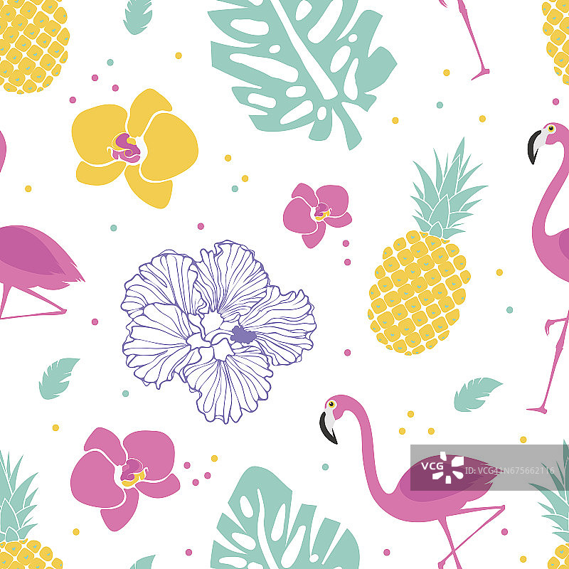 火烈鸟和菠萝夏季图案图片素材