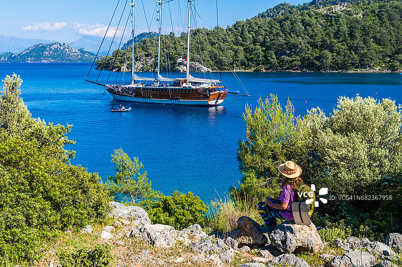 格切克湾的克娄巴特拉浴池，费特希耶/土耳其图片素材