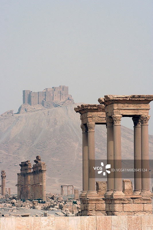 叙利亚巴尔米拉的四柱门和城堡图片素材