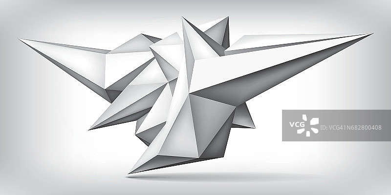 音量几何形状，3D悬浮水晶，创意低多边形对象，矢量设计形式图片素材