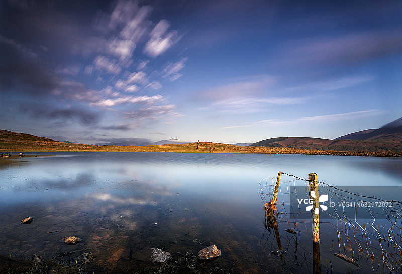 英国湖区国家公园提威特潭的清晨长曝光图片素材