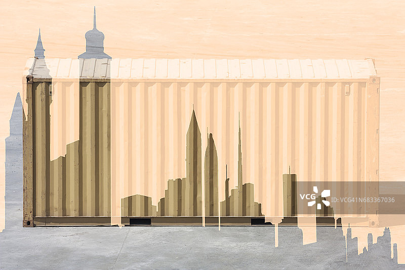 城市和集装箱的多重曝光图片素材