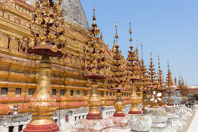 缅甸蒲甘瑞西贡佛塔的外部装饰图片素材