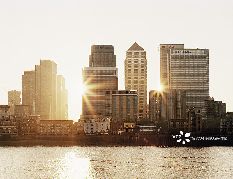 伦敦码头区日落天际线图片素材