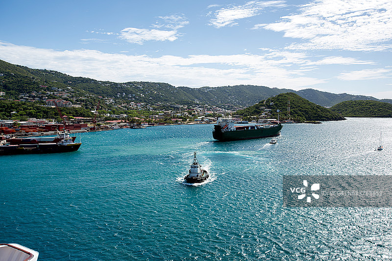 圣托马斯的集装箱船和存储码头图片素材