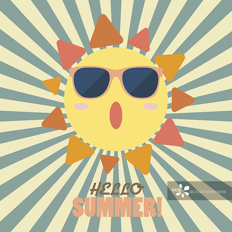 你好夏天与快乐的太阳在阳光图案图片素材