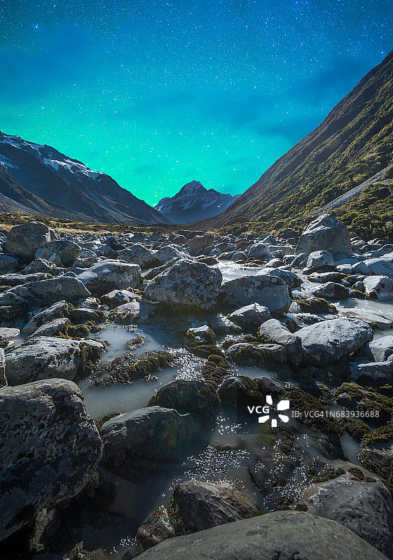 新西兰库克山和马瑟森湖的银河图片素材