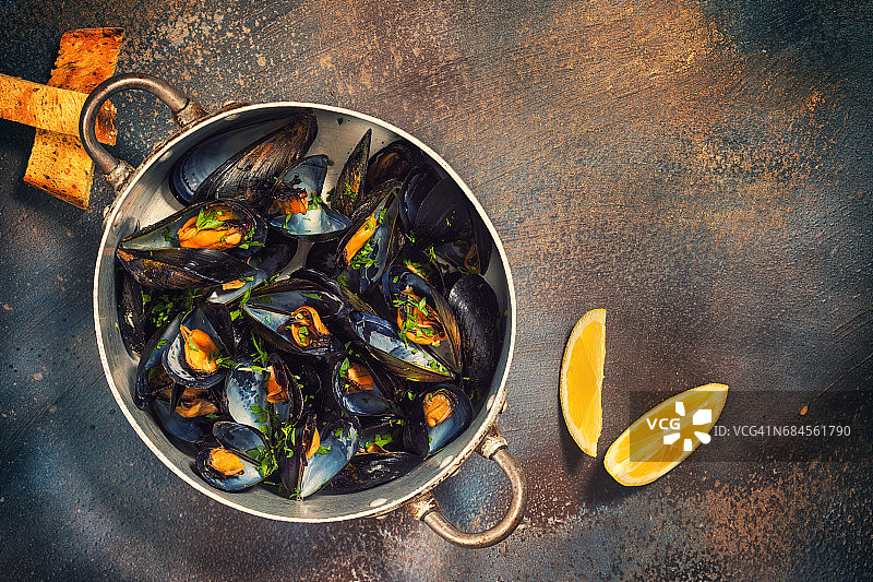 新鲜蒸贻贝图片素材