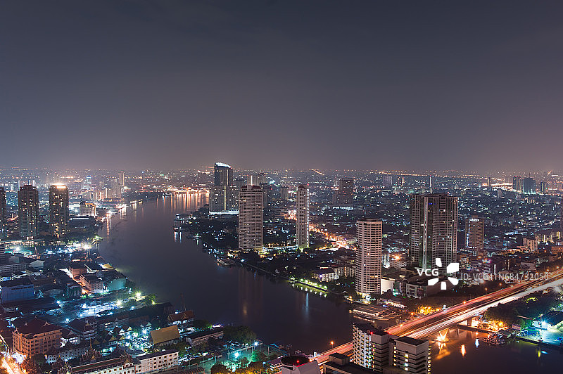 曼谷湄南河夜景图片素材