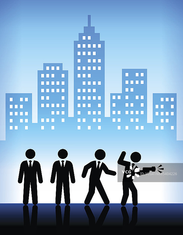 在现代城市背景下手持枪的商人图片素材