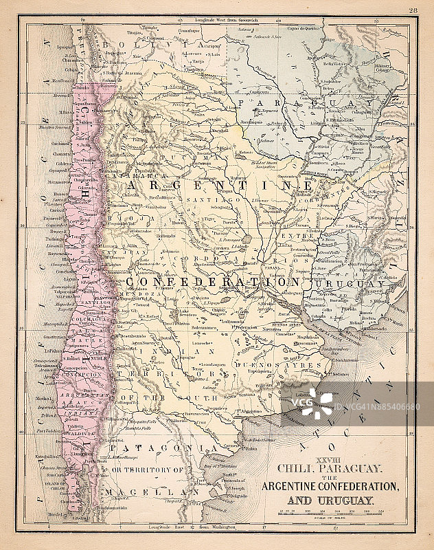 1867年阿根廷、智利、乌拉圭地图图片素材