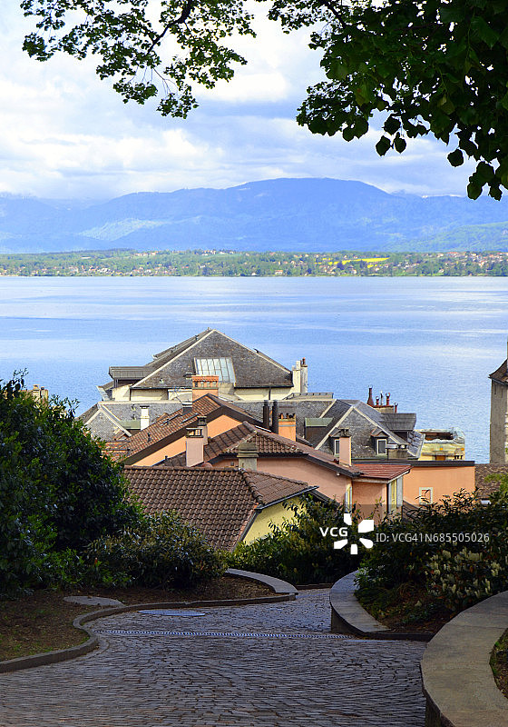 尼永市与日内瓦湖风光图片素材