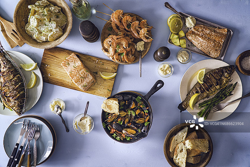 烤鱼和海鲜图片素材