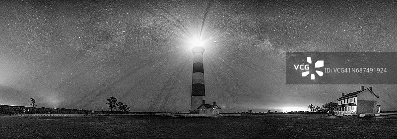 博迪岛灯塔下的银河之夜图片素材