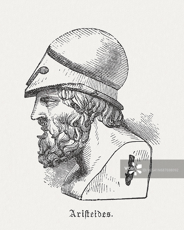 阿里斯提德（雅典政治家，约公元前550-公元前467年），1880年出版的木版画图片素材