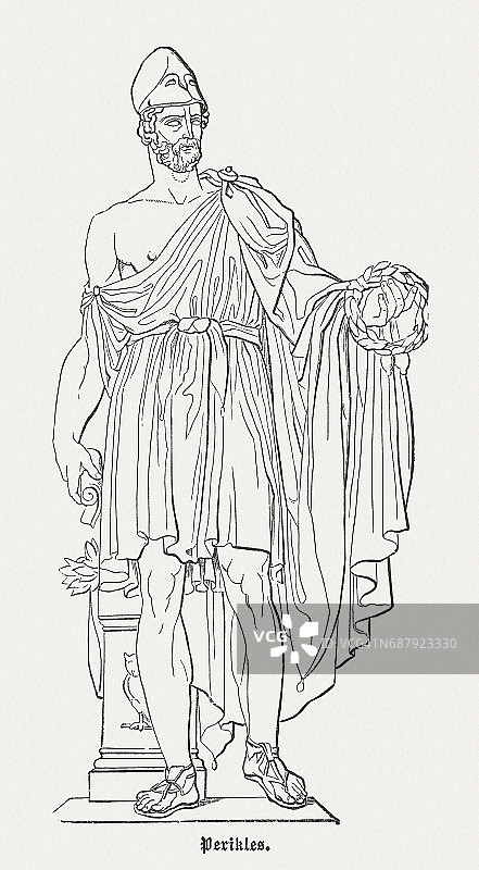 伯里克利（公元前495-429年），雅典政治家，杜拜雕刻，1880年出版图片素材