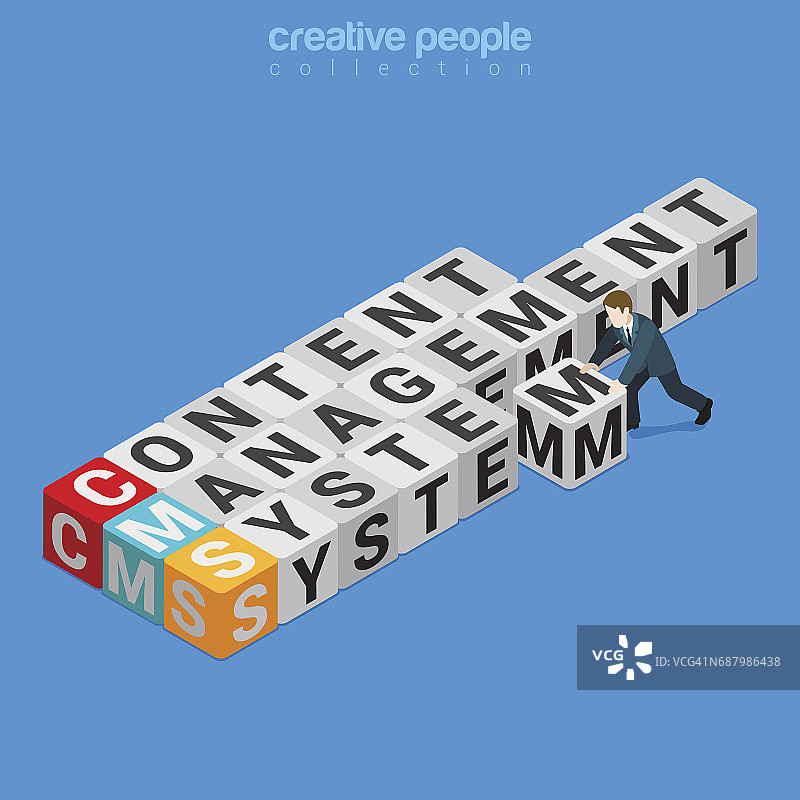 CMS内容管理系统2.5D等距概念网页矢量插图图片素材