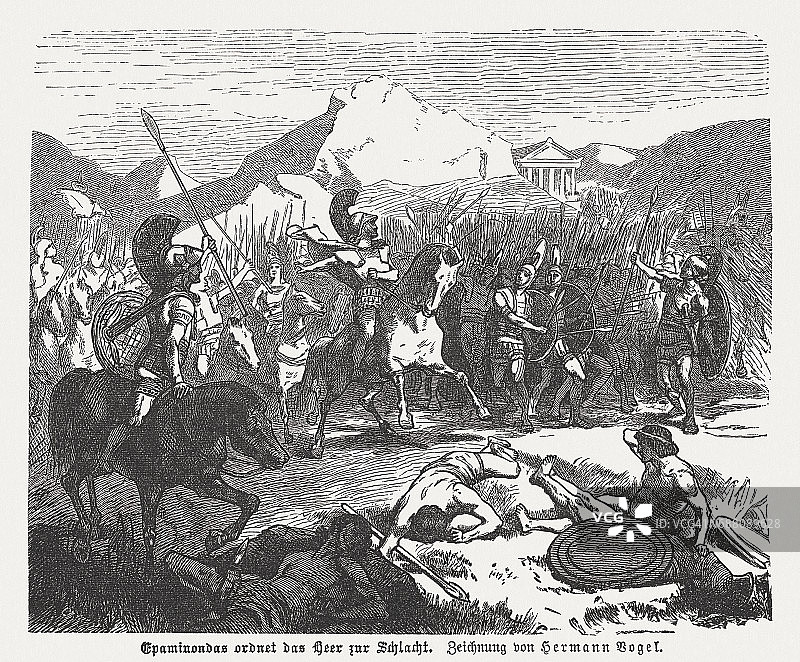 留克特拉战役中埃帕米农达的梯队队形（公元前371年）图片素材