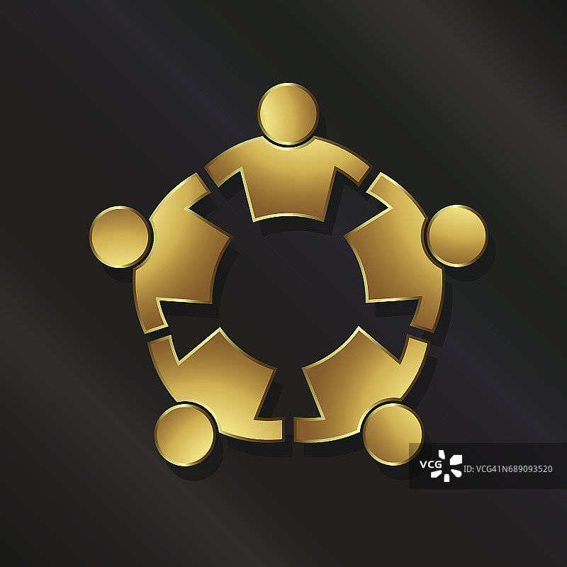 团队合作：五位金色人物儿童图像插画图片素材