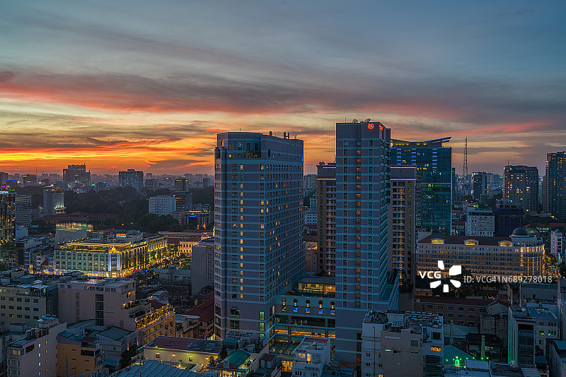 越南胡志明市统一宫的日落图片素材