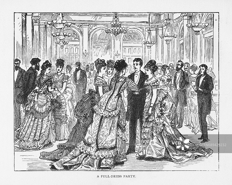 1879年维多利亚时代盛装舞会雕刻图片素材