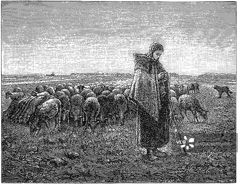 牧羊女，让·弗朗索瓦·米勒图片素材