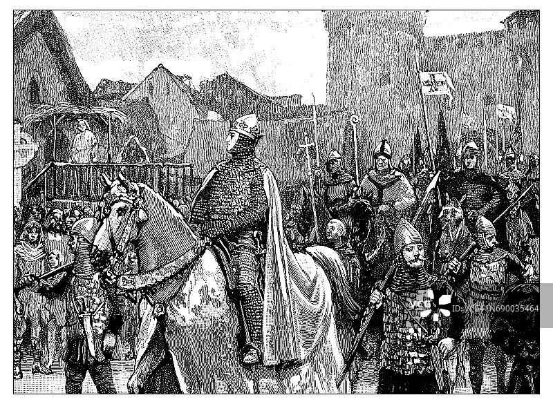 古董雕刻插图：征服者威廉进入伦敦图片素材