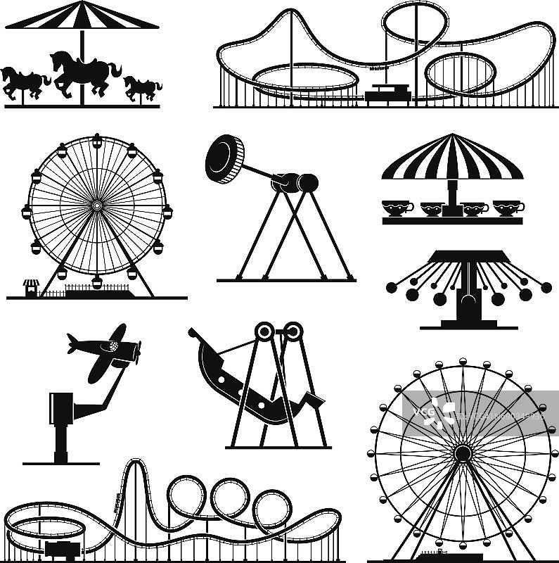 游乐园不同景点矢量图标图片素材