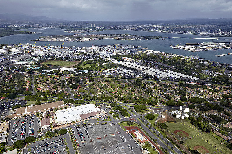 瓦胡岛珍珠港鸟瞰图片素材