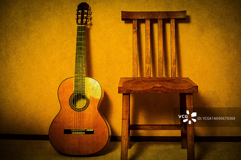弗拉门戈古典吉他和椅子图片素材