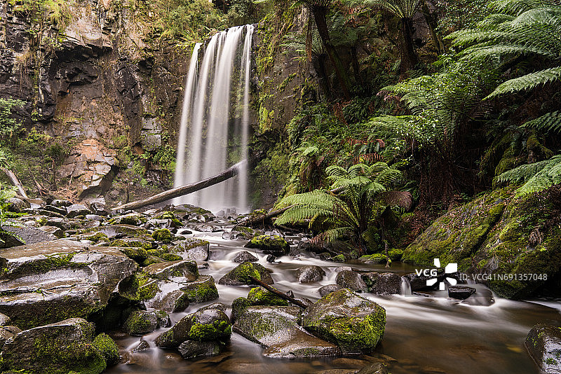 霍普敦瀑布，澳大利亚维多利亚州大奥特威国家公园图片素材