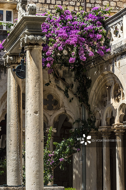 克罗地亚杜布罗夫尼克多米尼加修道院哥特式回廊细节图片素材