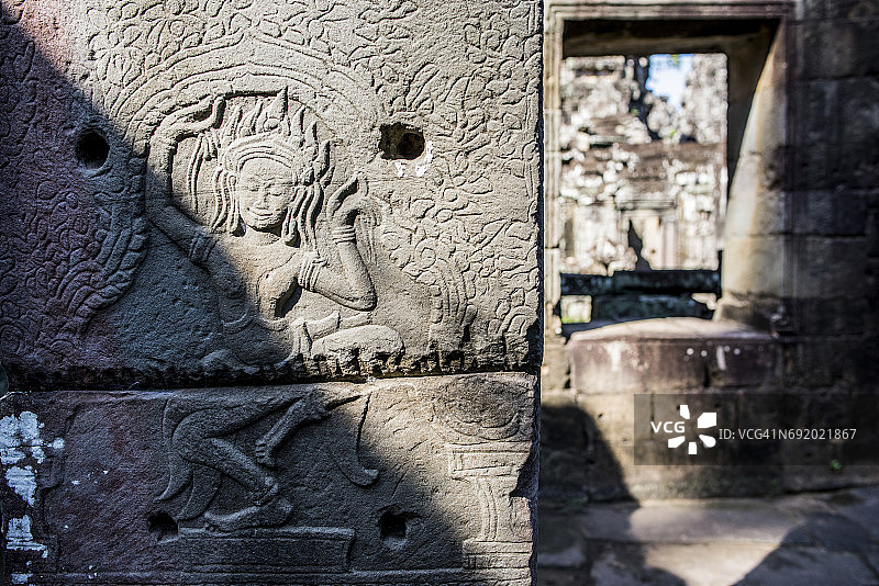 吴哥窟班迭哥迪寺的雕刻墙壁图片素材