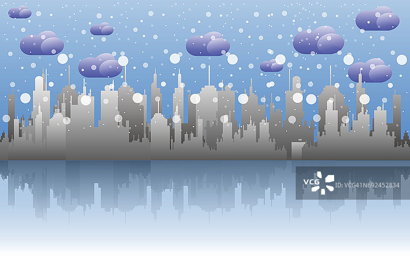 阴天雪景城市天际线图片素材