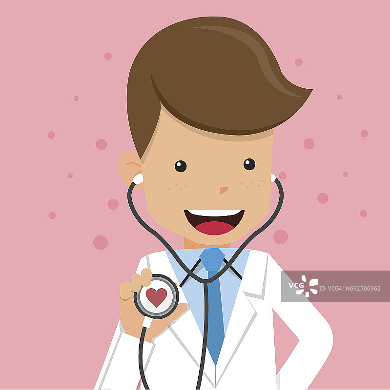 戴着听诊器的男医生，医疗保健概念矢量扁平插画图片素材