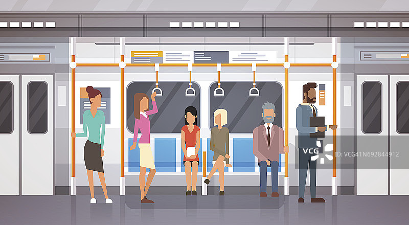 地铁车厢内的乘客，现代城市公共交通图片素材