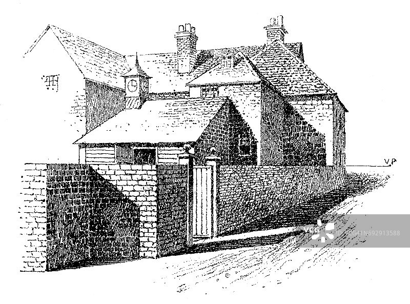 古董雕刻插画：透视图研究图片素材