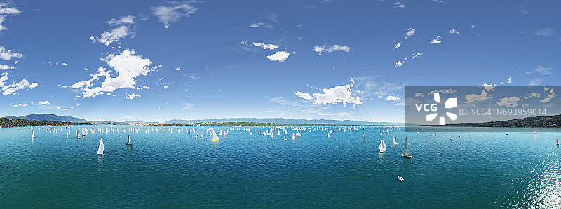 瑞士日内瓦湖全景航拍图片素材