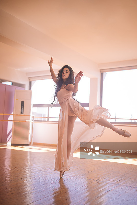 摆芭蕾舞姿的年轻女舞者图片素材