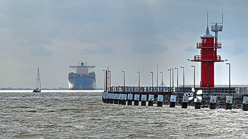 易北河上的集装箱船，不伦斯比特图片素材