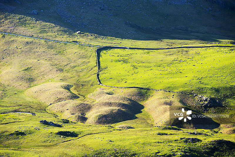 英国湖区赖诺斯山口底部的冰川冰碛丘图片素材