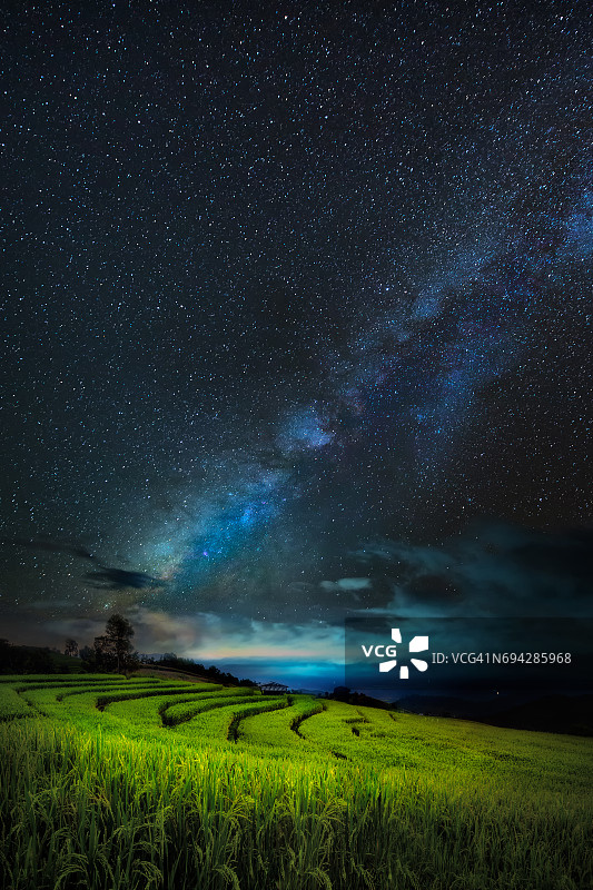 泰国清迈茵他侬山上的银河与梯田图片素材