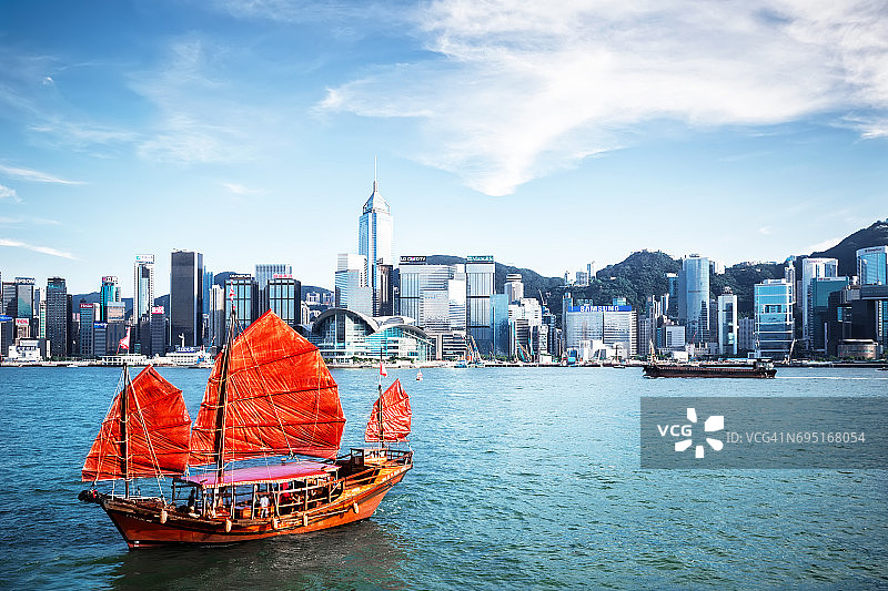 香港的传统中国帆船图片素材