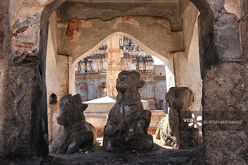 汉皮维鲁帕克沙神庙的三头南迪图片素材