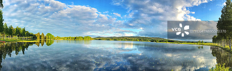 瑞典Gastrikland湖面倒映美丽云景全景照片图片素材