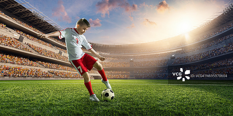 3D体育场中的足球少年图片素材