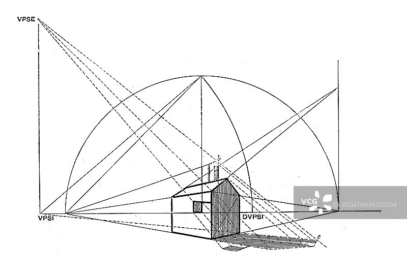 复古雕刻插画：透视几何图图片素材