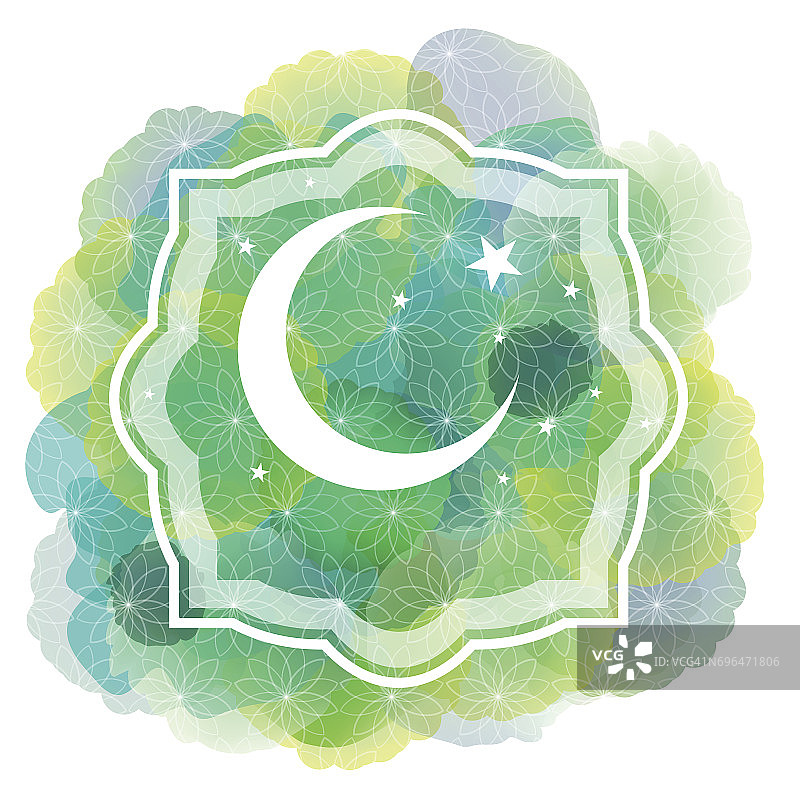 水彩背景上的新月和星星图案图片素材