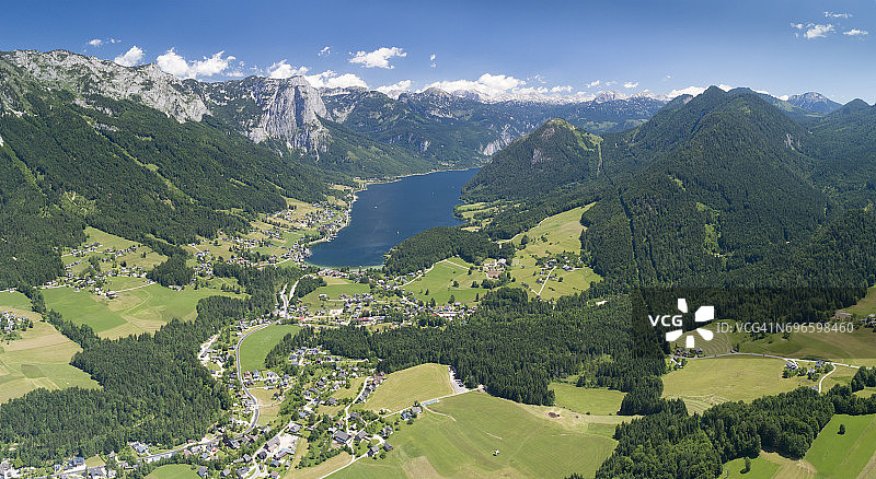 奥地利格伦德尔湖航拍全景图片素材