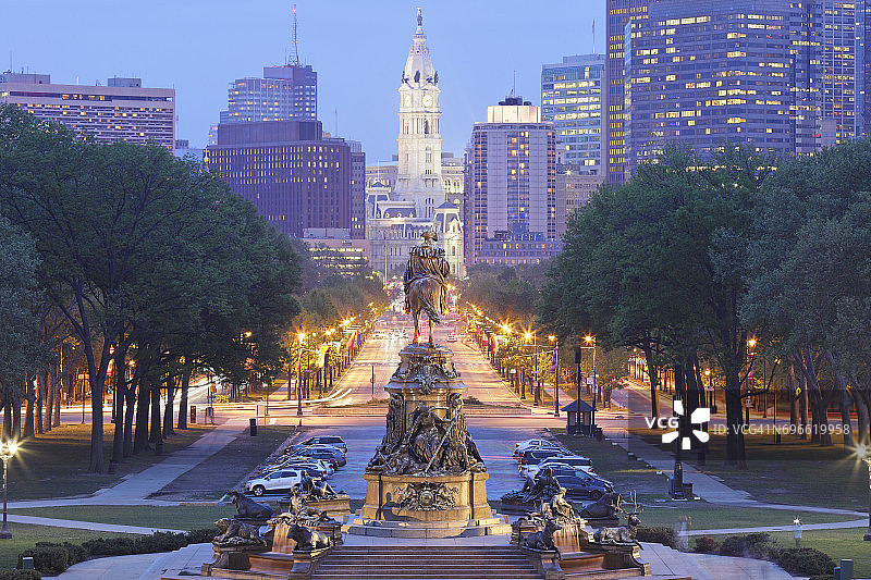 本杰明·富兰克林公园大道-费城天际线图片素材